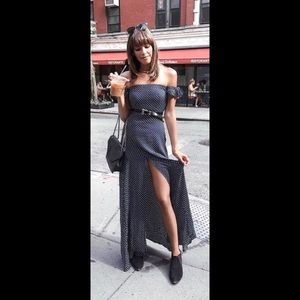 Lulus navy off shoulder polka dot dress